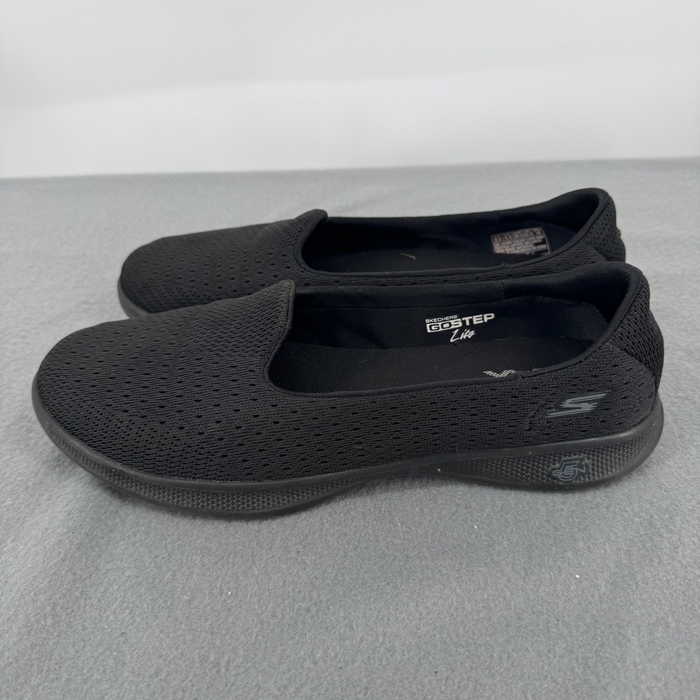 Skechers GoStep Lite Agility Black Mesh Slip On Walking Shoes Womens 8.5 14468